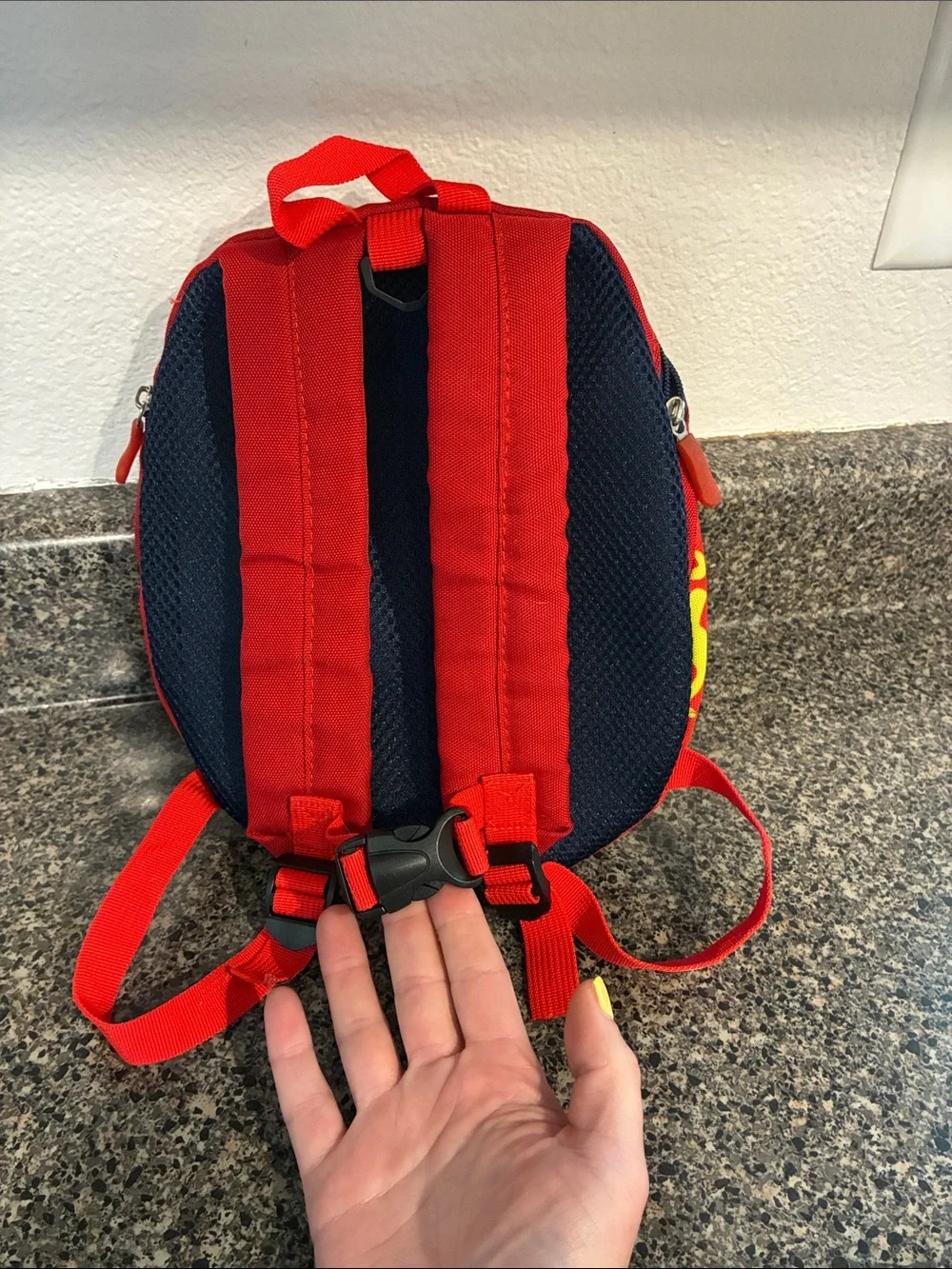 Red Dinosaur Kids Backpack with Green Spike Accents